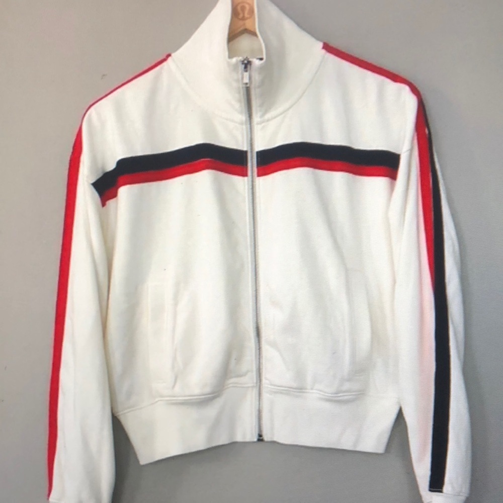 J.Crew Terry Full-Zip Track Jacket Size XS Retro Cream Red Blue Stripe